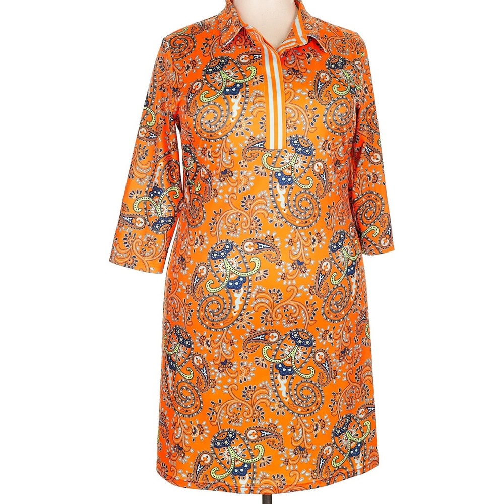 EUC Gretchen Scott Vibrant Orange Paisley Dress Sz “Goddess” xxl